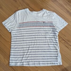 Tommy Hilfiger White and Blue Striped Short Sleeve Tee